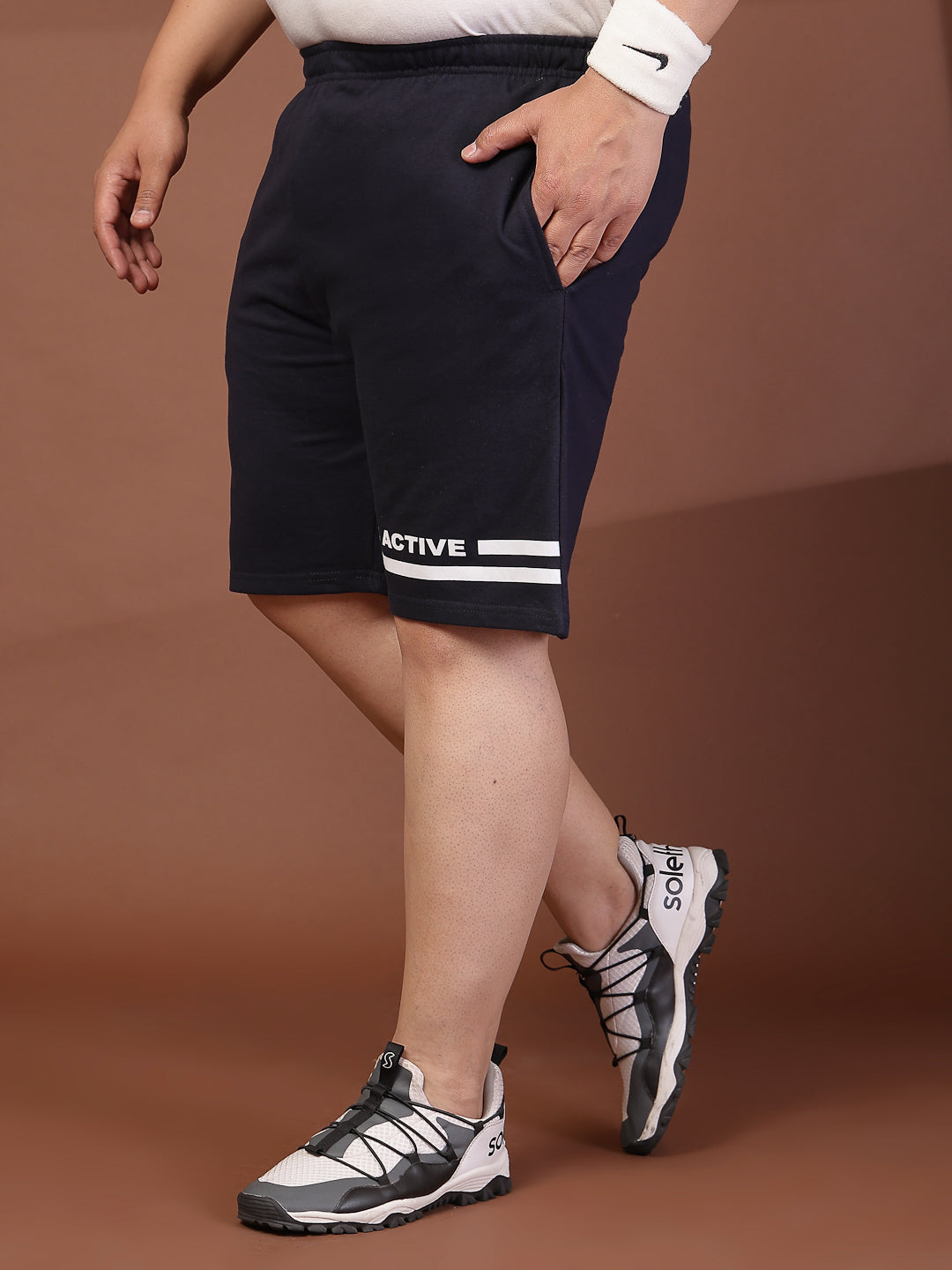 Plus Size Men Navy Blue Solid Regular Fit Regular Shorts