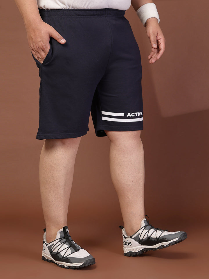 Plus Size Men Navy Blue Solid Regular Fit Regular Shorts