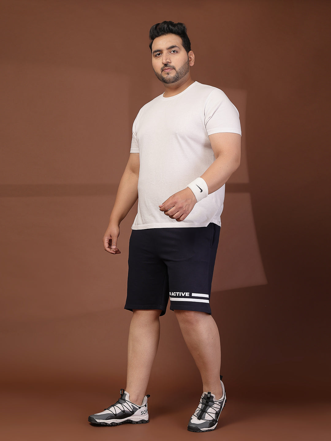 Plus Size Men Navy Blue Solid Regular Fit Regular Shorts