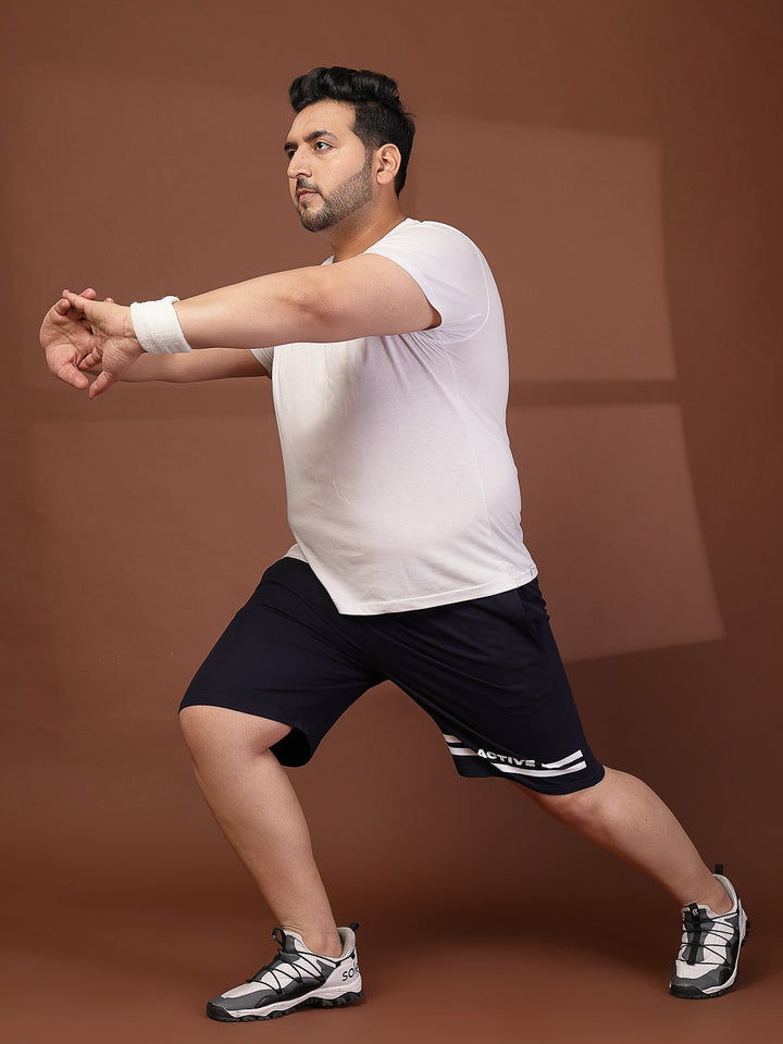 Plus Size Men Navy Blue Solid Regular Fit Regular Shorts