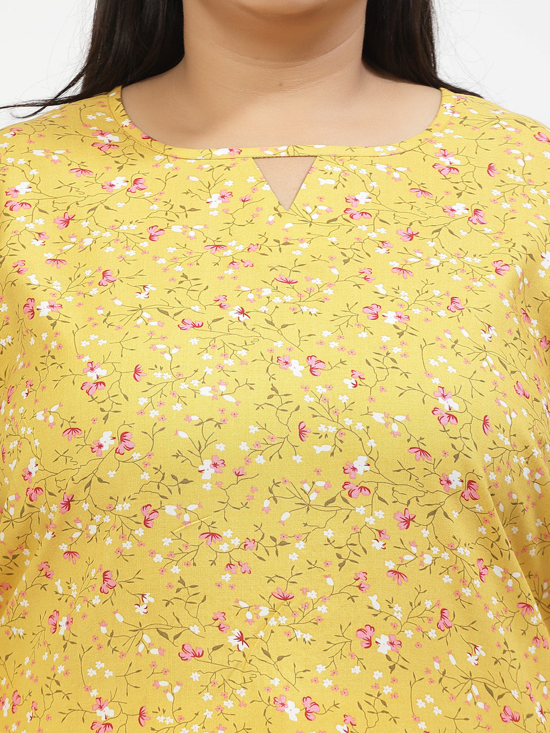 Plus Size Floral Print Flared Sleeve Longline Top