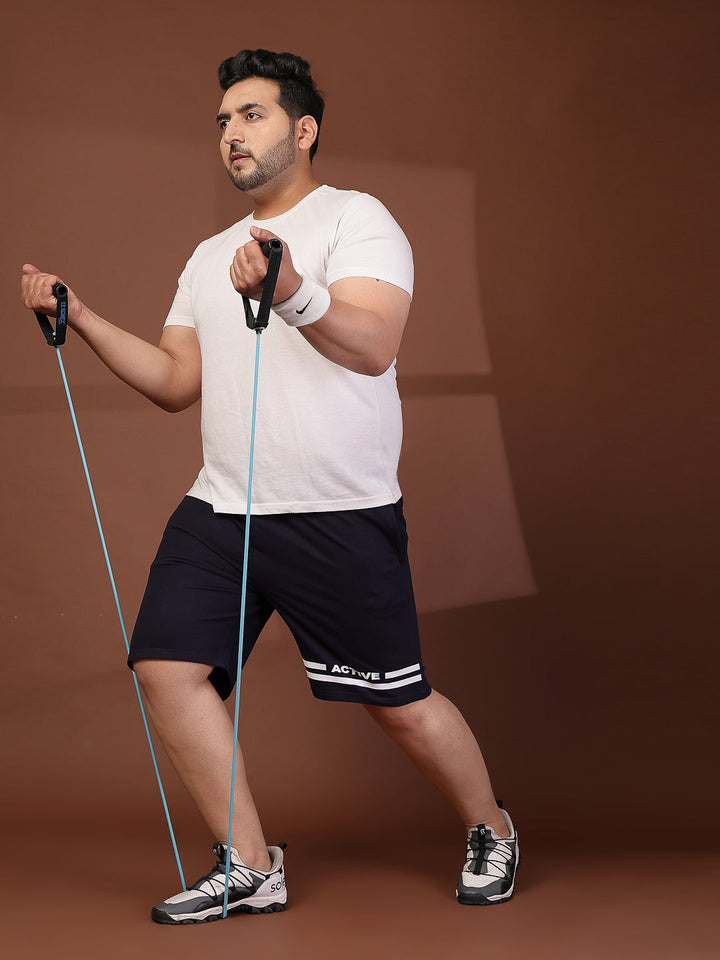 Plus Size Men Navy Blue Solid Regular Fit Regular Shorts