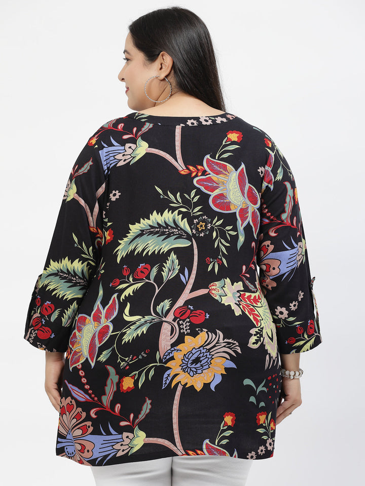 Plus Size Floral Print Bell Sleeve Top