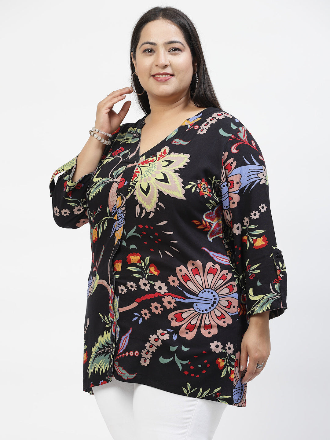 Plus Size Floral Print Bell Sleeve Top