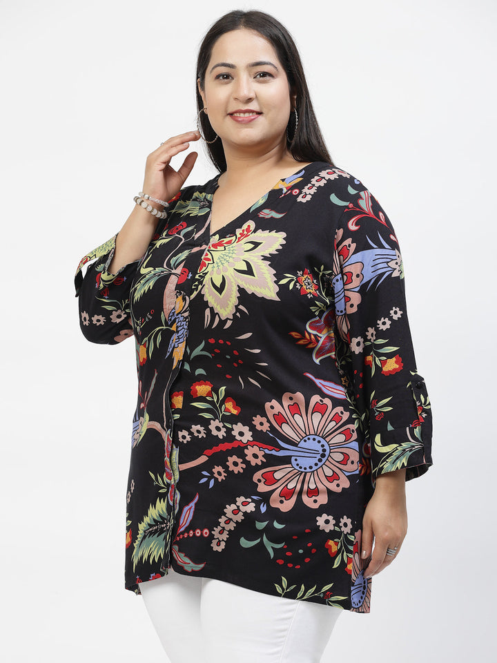 Plus Size Floral Print Bell Sleeve Top