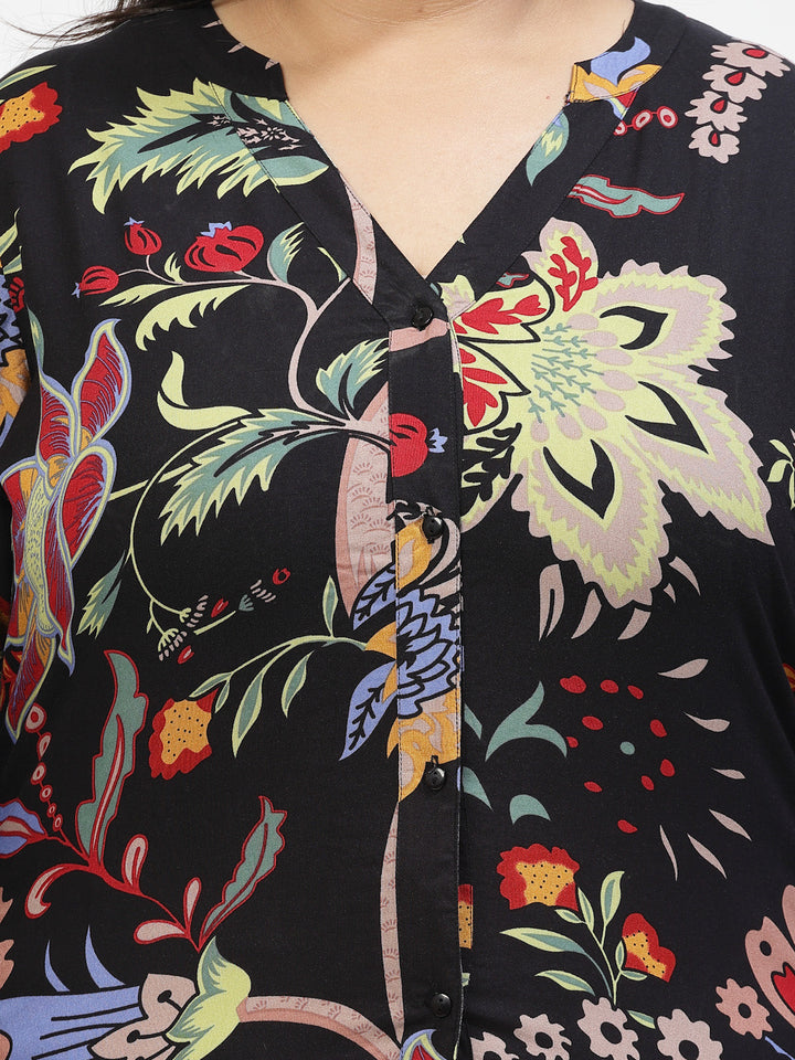 Plus Size Floral Print Bell Sleeve Top