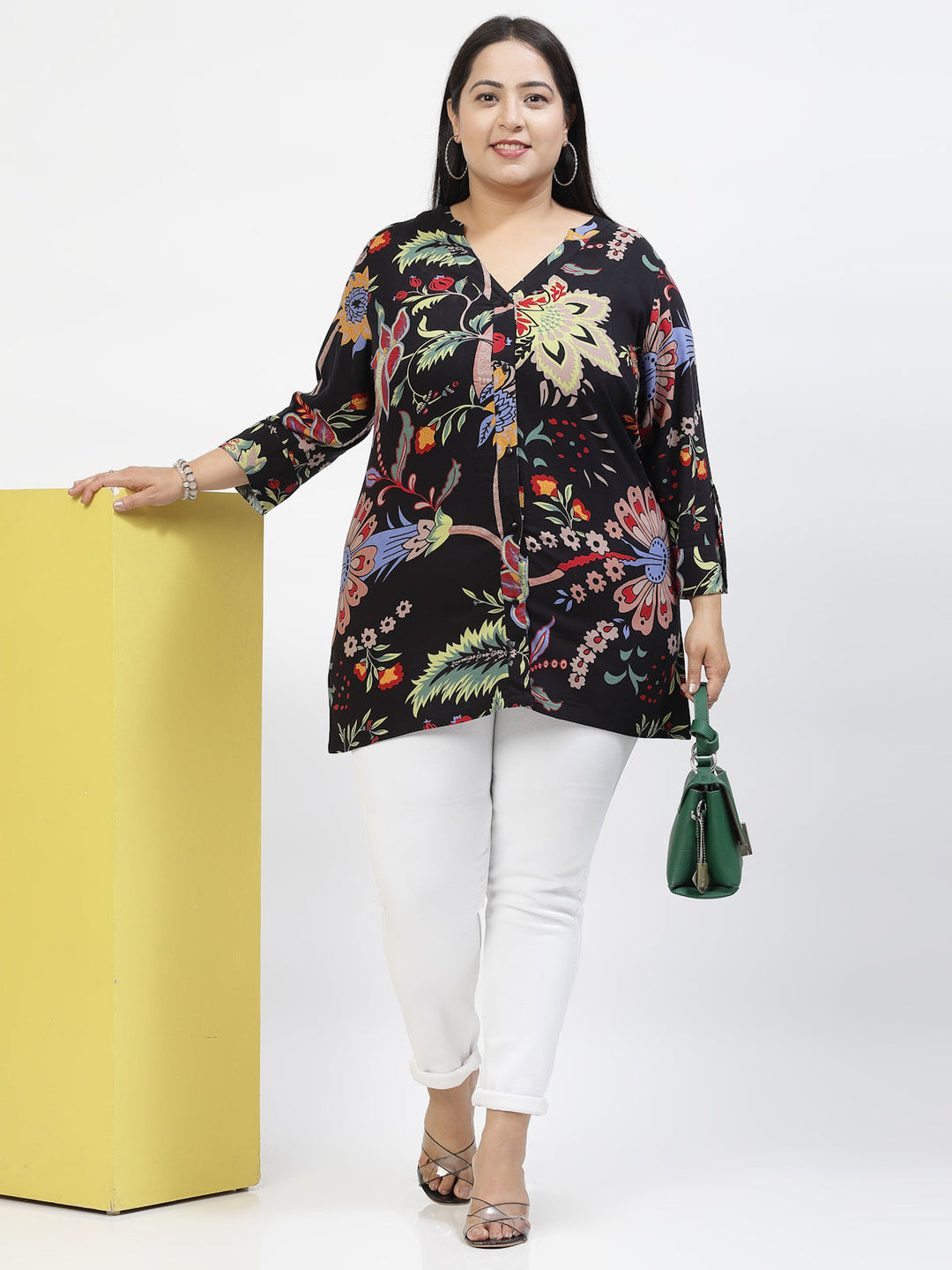 Plus Size Floral Print Bell Sleeve Top