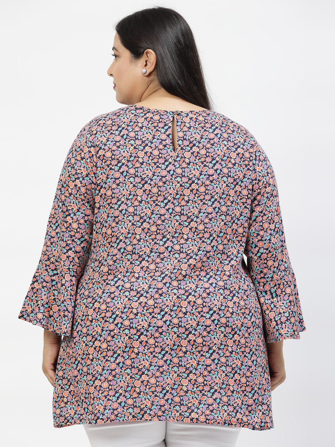 Plus Size Floral Print Flared Sleeve Top