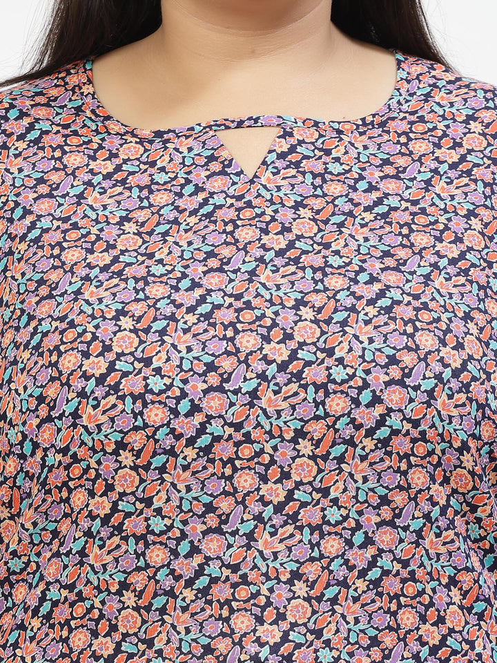 Plus Size Floral Print Flared Sleeve Top