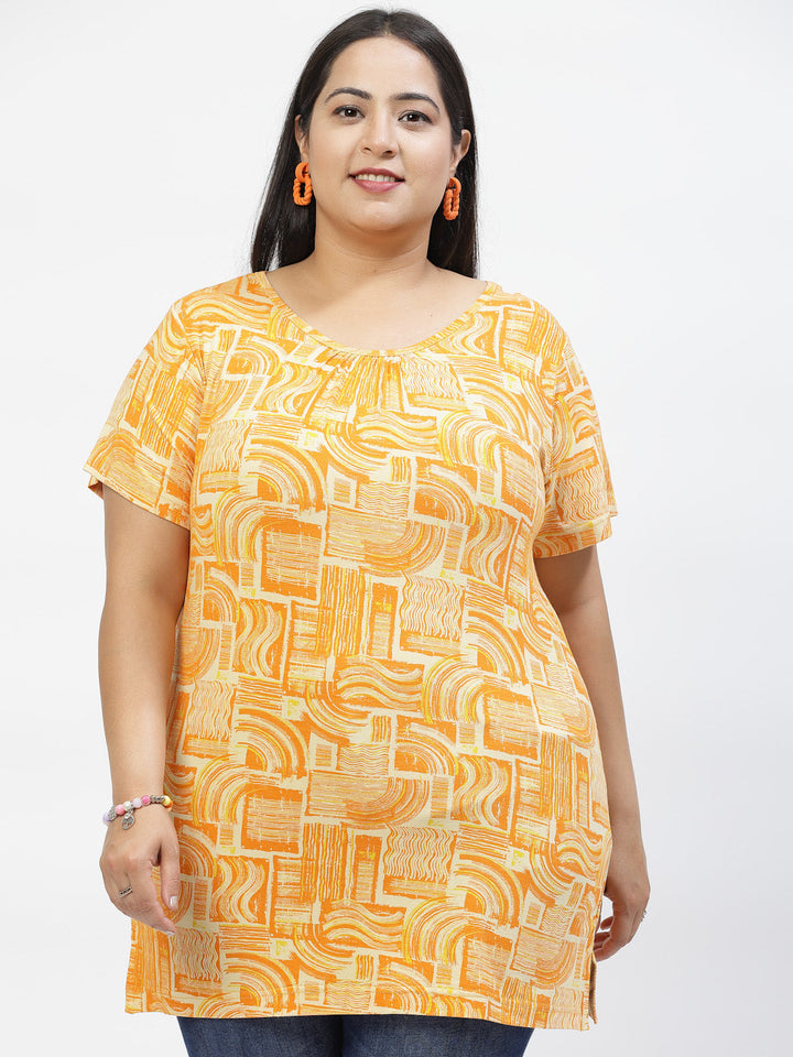 Plus Size  Pink Conversational Printed Cotton T-shirt