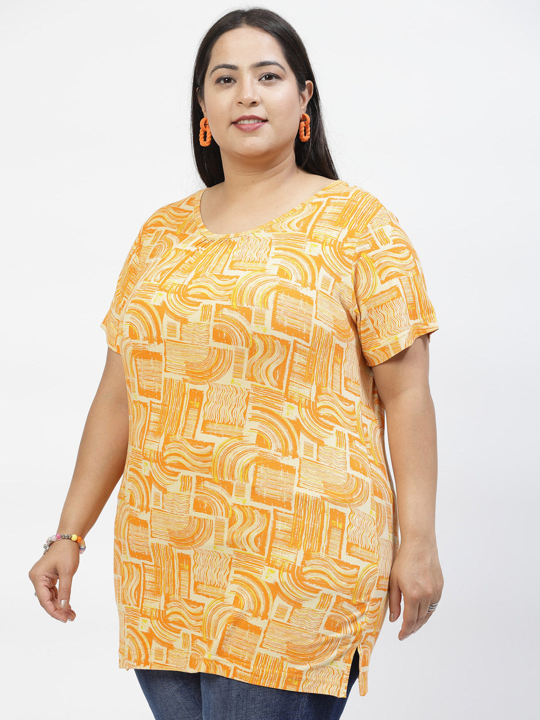 Plus Size  Pink Conversational Printed Cotton T-shirt