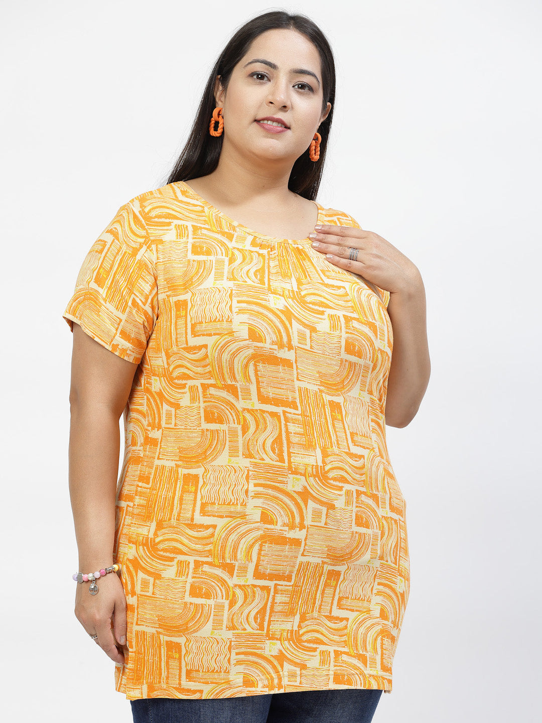 Plus Size  Pink Conversational Printed Cotton T-shirt