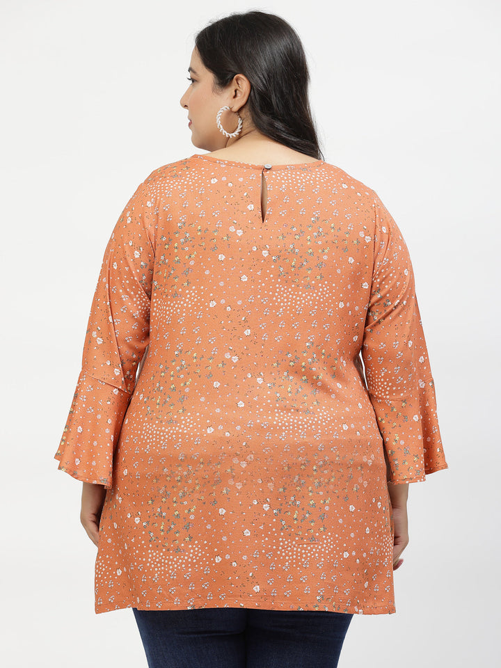 Plus Size Floral Print Bell Sleeve Top