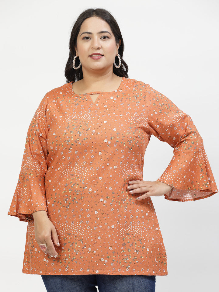 Plus Size Floral Print Bell Sleeve Top