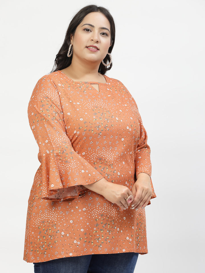 Plus Size Floral Print Bell Sleeve Top