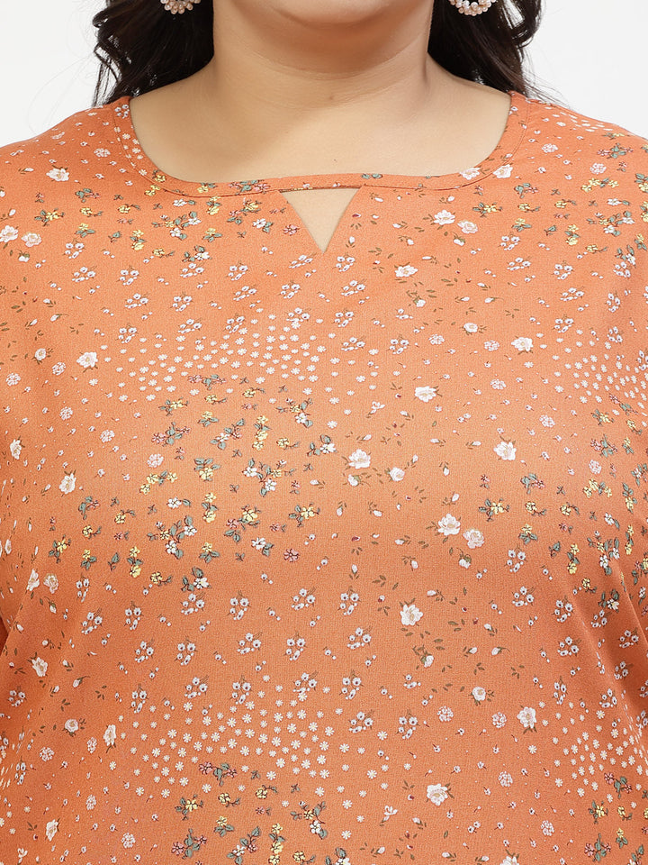 Plus Size Floral Print Bell Sleeve Top