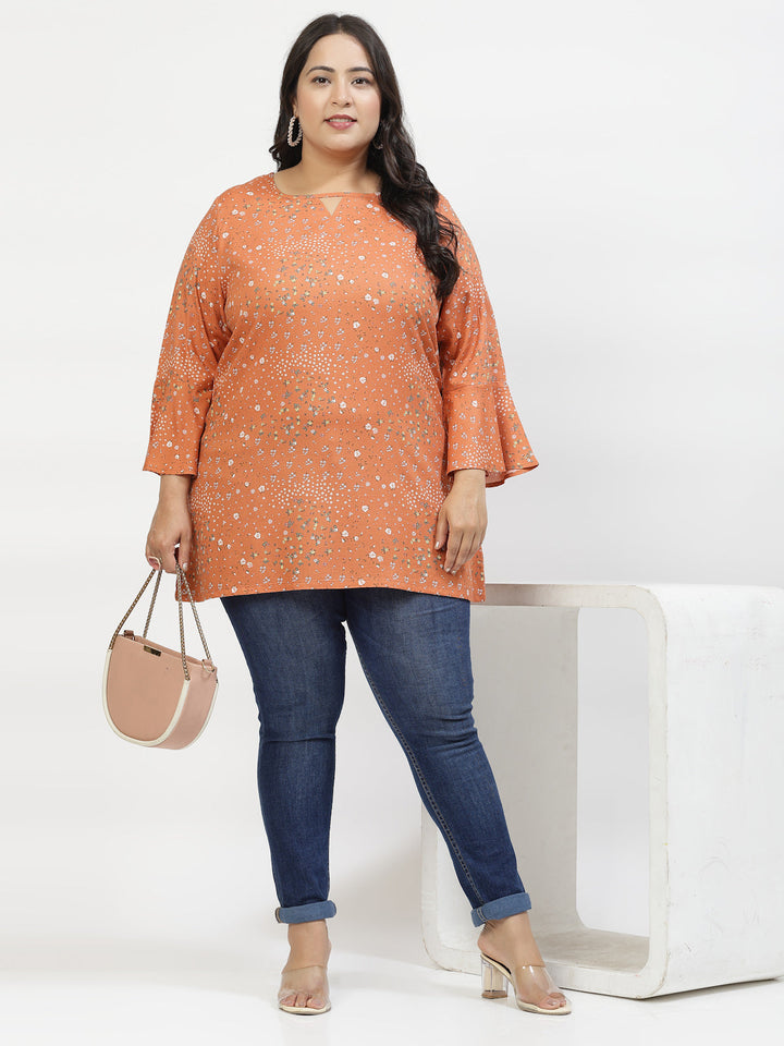 Plus Size Floral Print Bell Sleeve Top