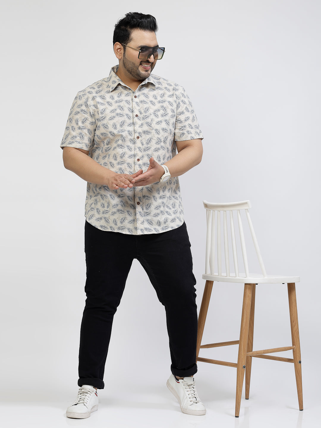 Plus Size Men Floral Printed Casual Cotton Shirt