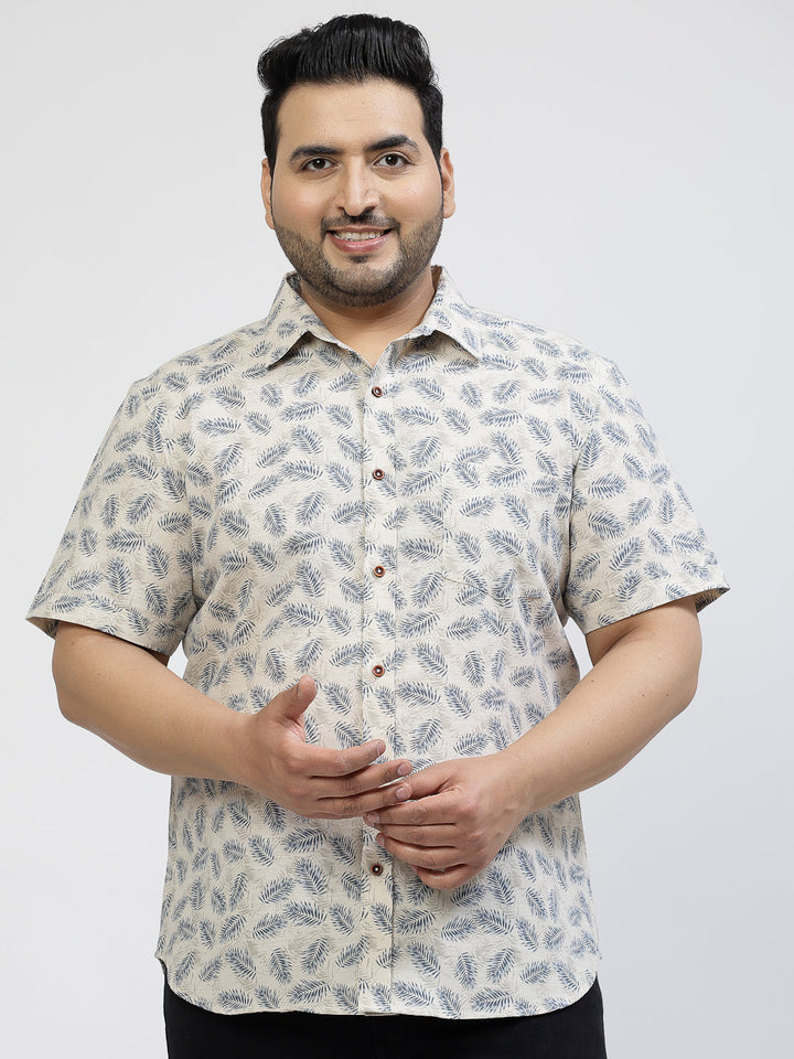 Plus Size Men Floral Printed Casual Cotton Shirt