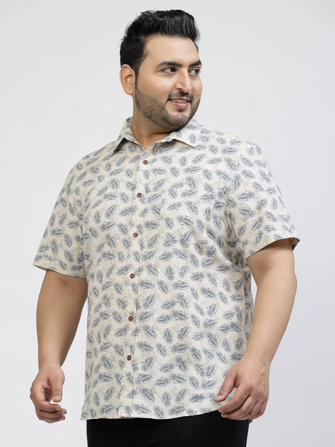 Plus Size Men Floral Printed Casual Cotton Shirt
