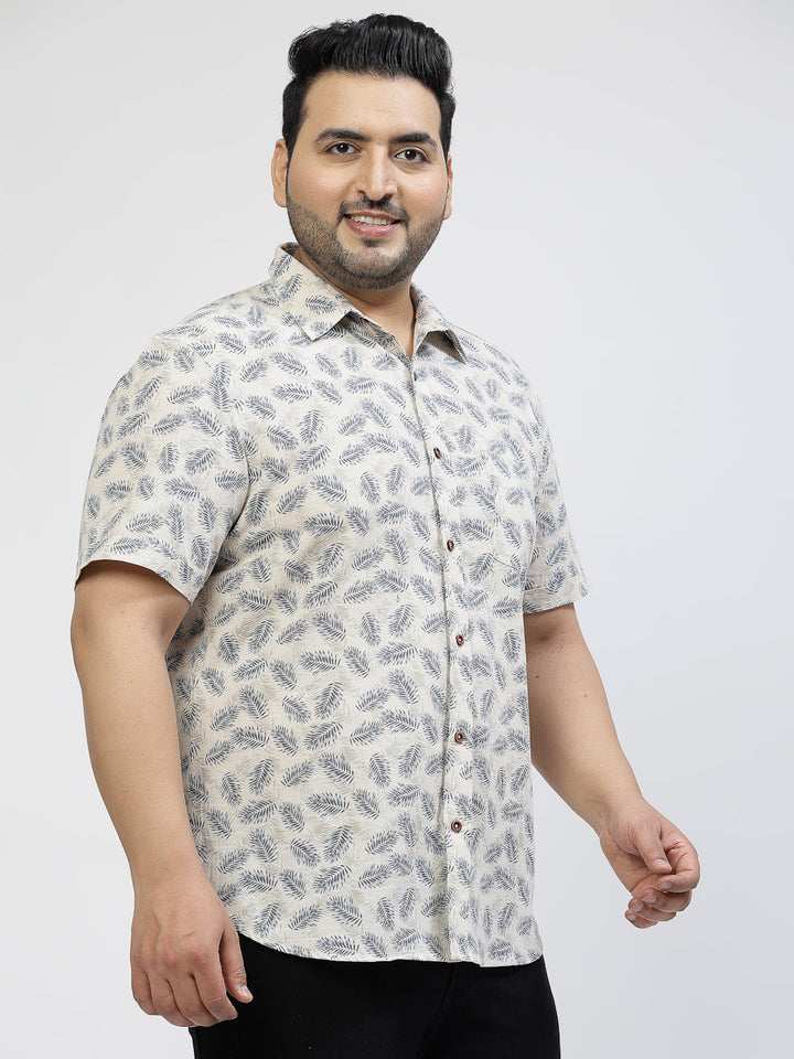 Plus Size Men Floral Printed Casual Cotton Shirt