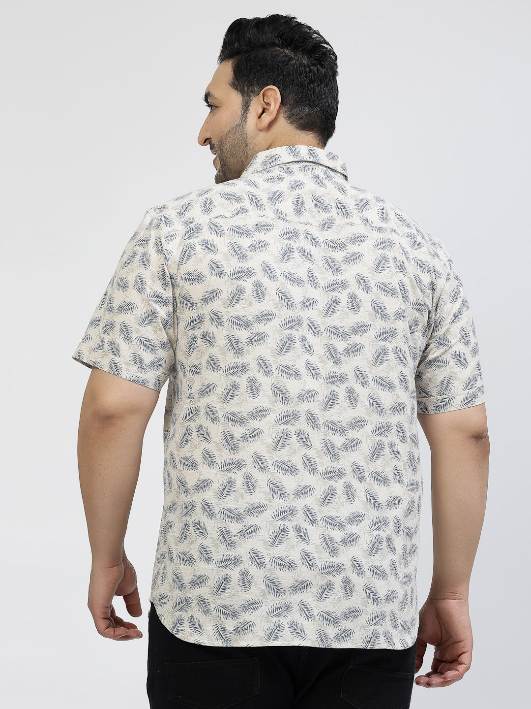 Plus Size Men Floral Printed Casual Cotton Shirt