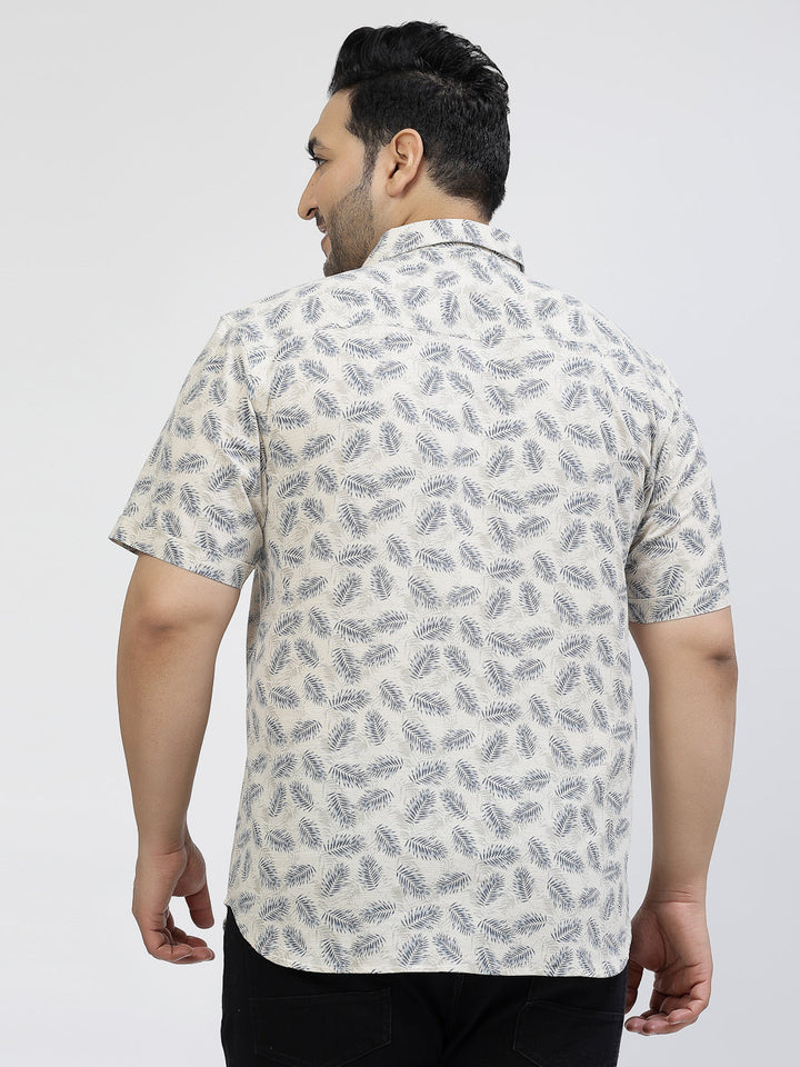 Plus Size Men Floral Printed Casual Cotton Shirt
