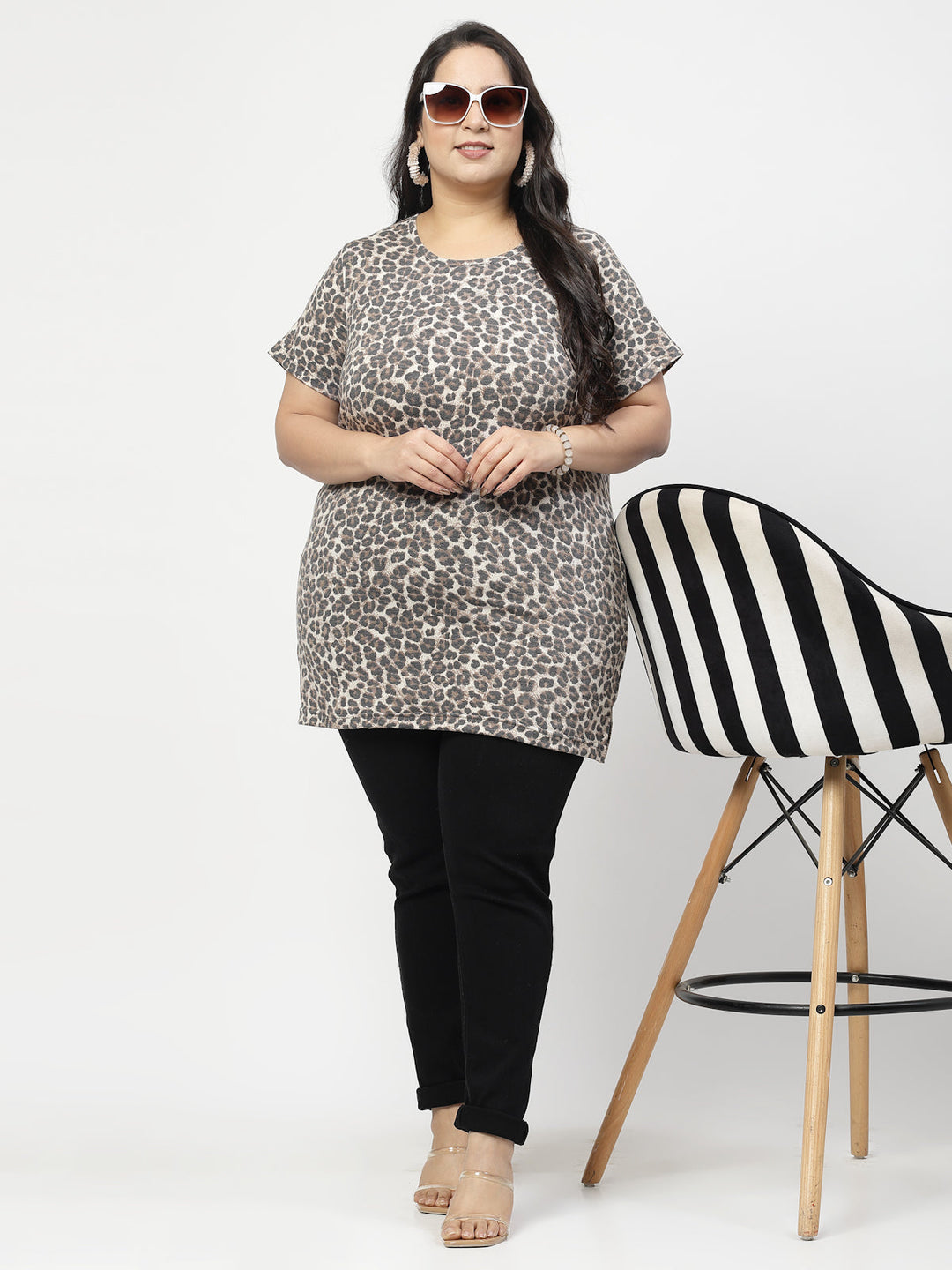 Plus Size Women Floral Printed Raw Edge T-shirt