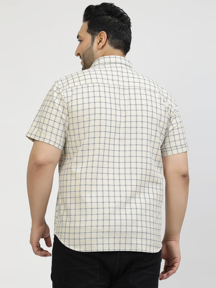 Plus Size Grid Tattersall Checked Cotton Casual Shirt