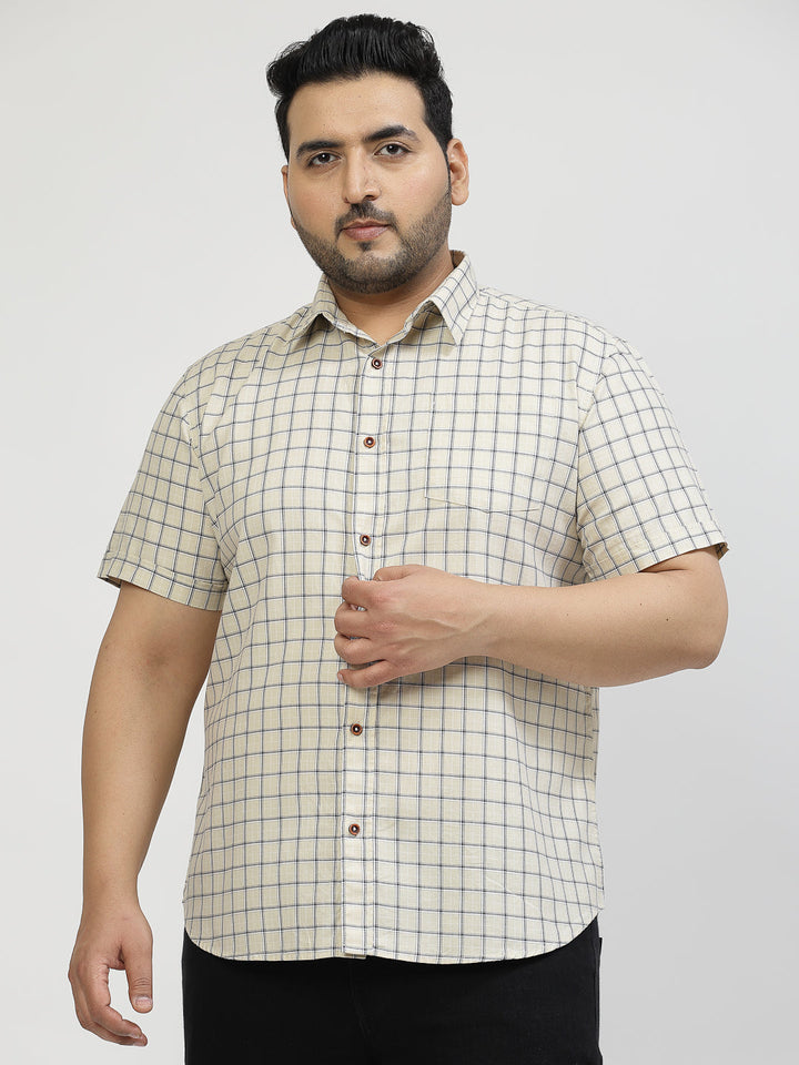 Plus Size Grid Tattersall Checked Cotton Casual Shirt