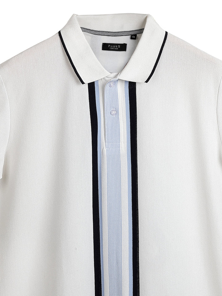 Plus Size Men Striped Polo Collar Cotton T-shirt