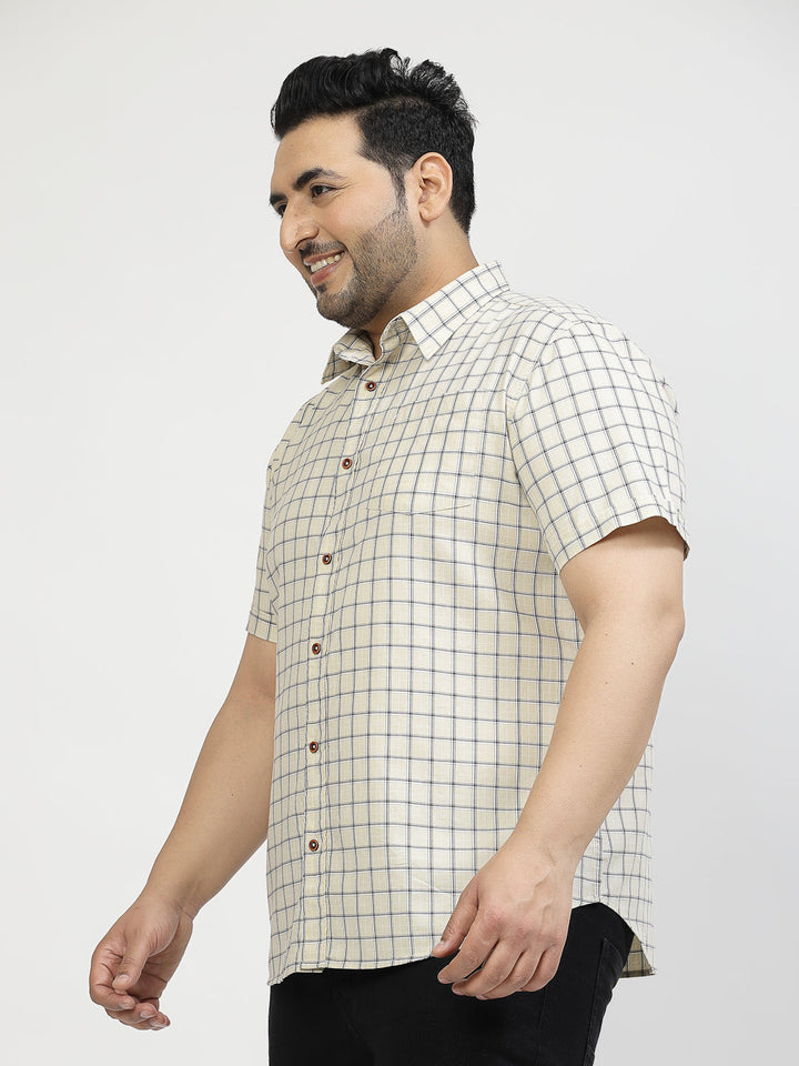 Plus Size Grid Tattersall Checked Cotton Casual Shirt