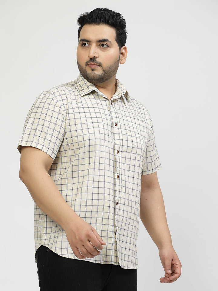 Plus Size Grid Tattersall Checked Cotton Casual Shirt