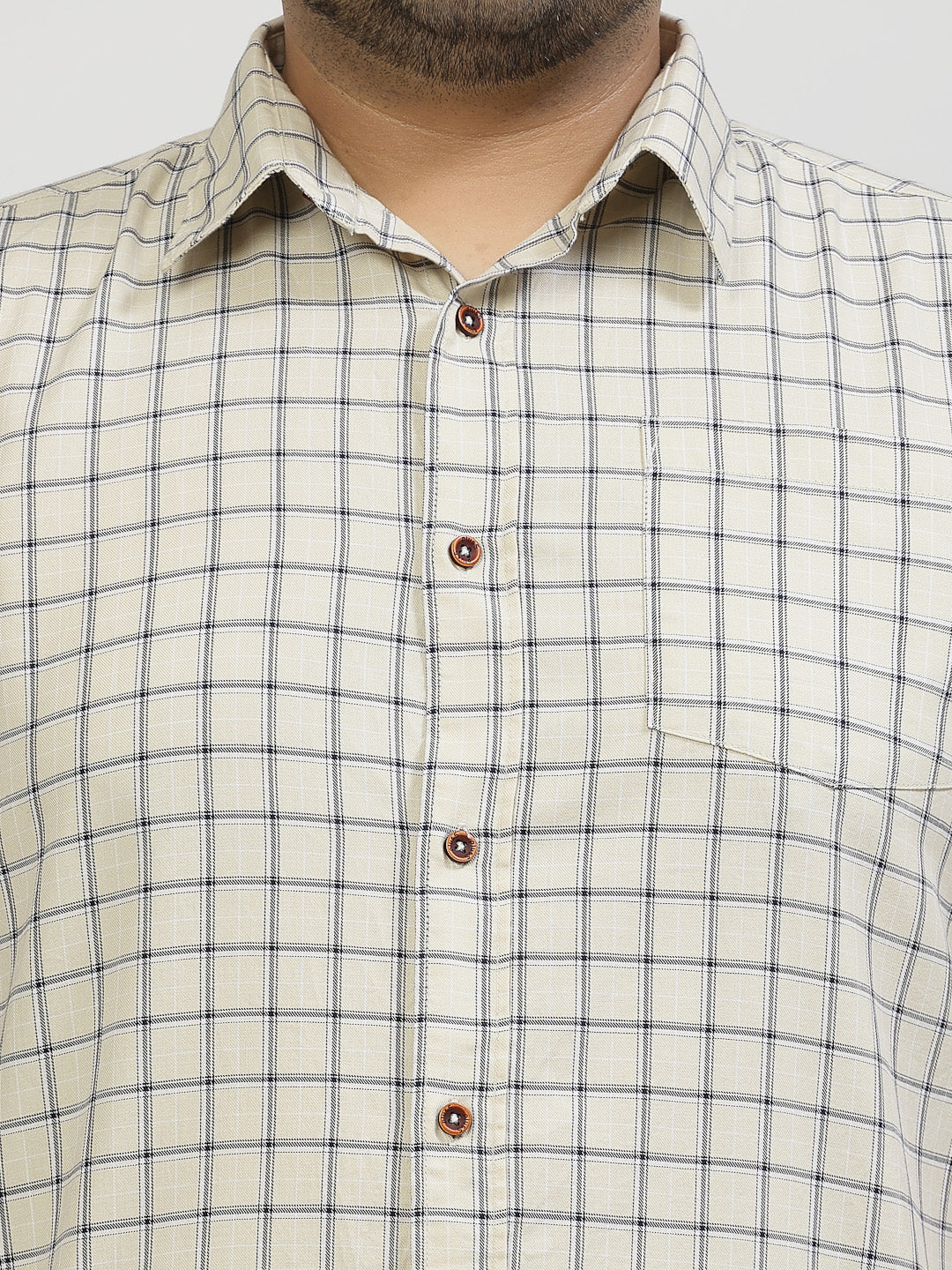 Plus Size Grid Tattersall Checked Cotton Casual Shirt