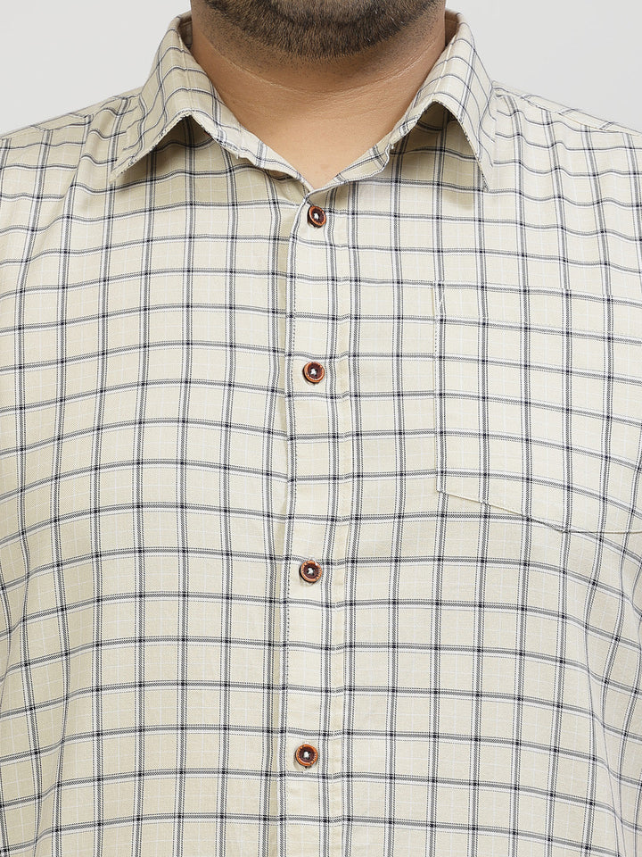 Plus Size Grid Tattersall Checked Cotton Casual Shirt