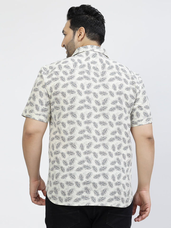 Plus Size Conversational Printed Cotton Casual Shirt