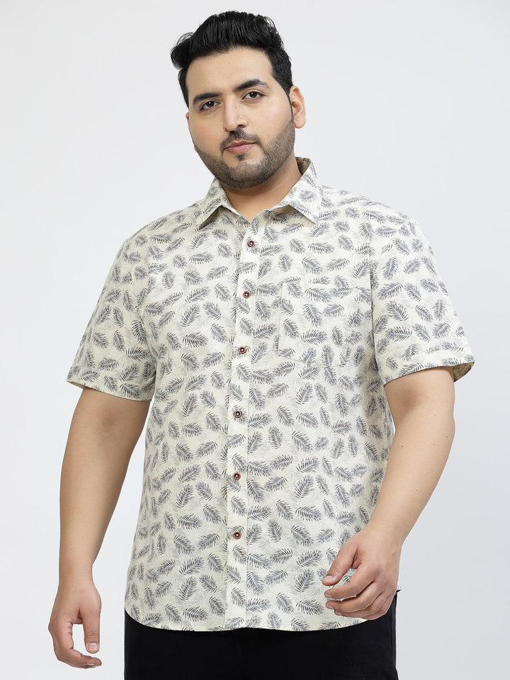 Plus Size Conversational Printed Cotton Casual Shirt