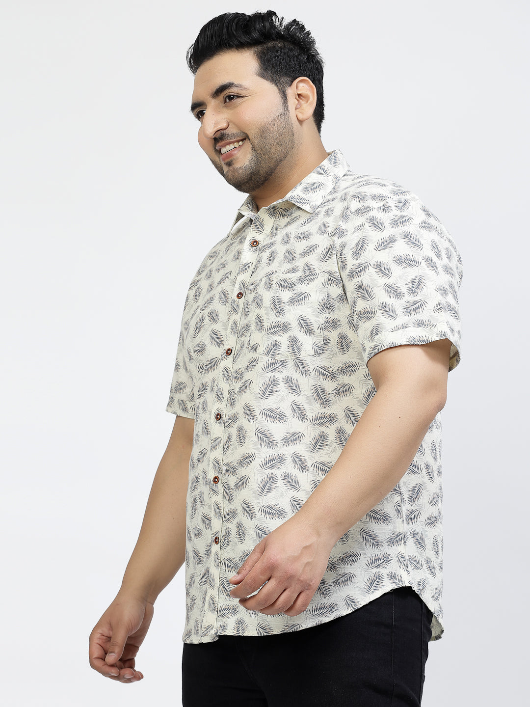 Plus Size Conversational Printed Cotton Casual Shirt