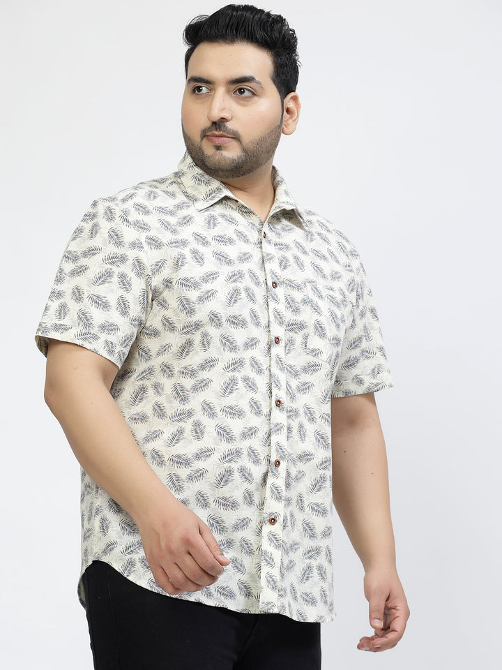 Plus Size Conversational Printed Cotton Casual Shirt