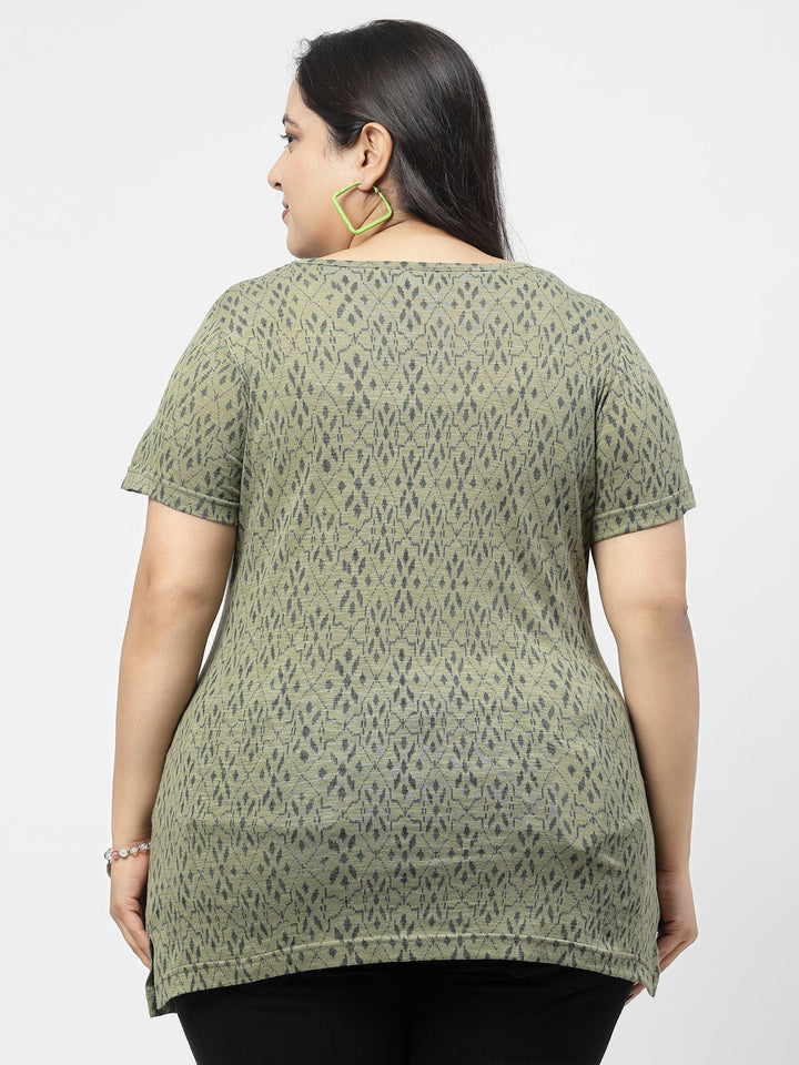 Plus Size Women Printed Drop-Shoulder Sleeves Pockets T-shirt