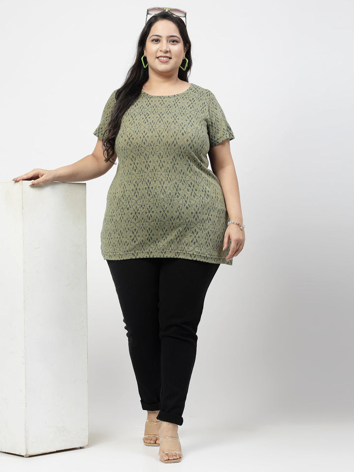 Plus Size Women Printed Drop-Shoulder Sleeves Pockets T-shirt