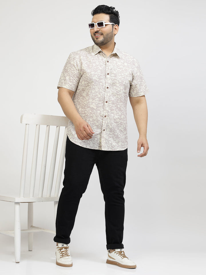 Plus Size Men Floral Opaque Printed Casual Shirt