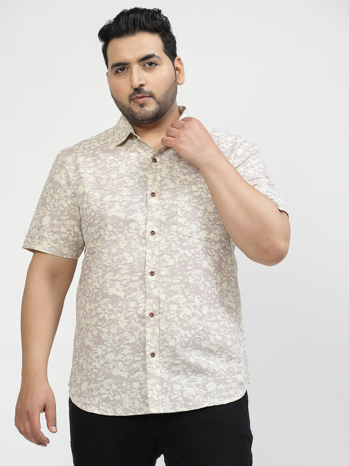 Plus Size Men Floral Opaque Printed Casual Shirt