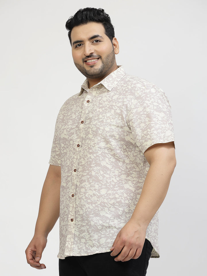 Plus Size Men Floral Opaque Printed Casual Shirt