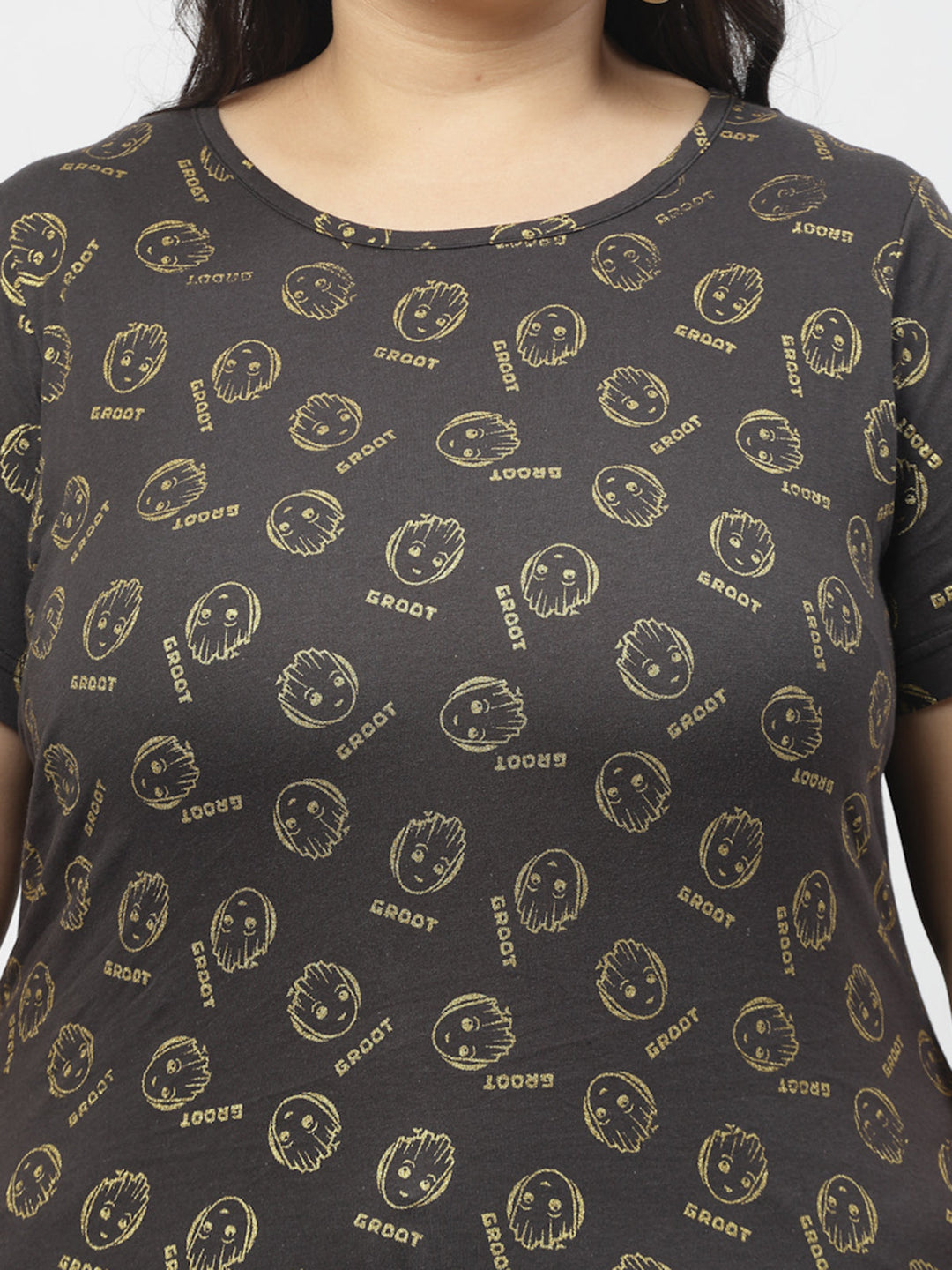 Plus Size Women Printed Drop-Shoulder Sleeves Ethnic Pockets T-shirt