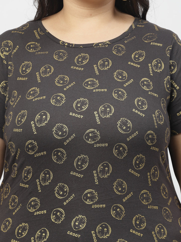 Plus Size Women Printed Drop-Shoulder Sleeves Ethnic Pockets T-shirt