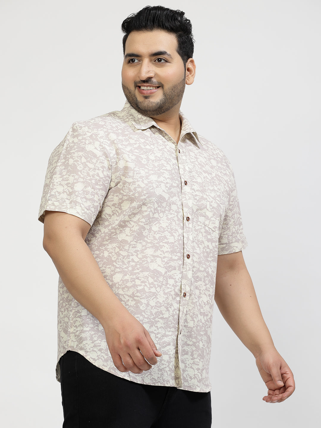 Plus Size Men Floral Opaque Printed Casual Shirt