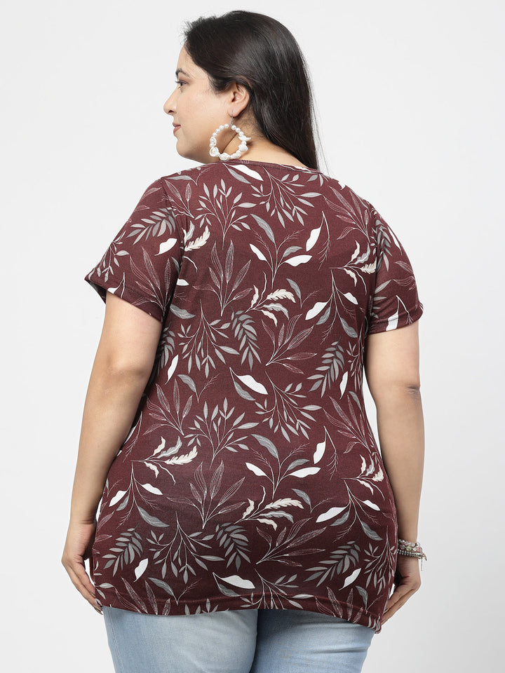 Plus Size Women Floral Printed Tropical Pockets T-shirt