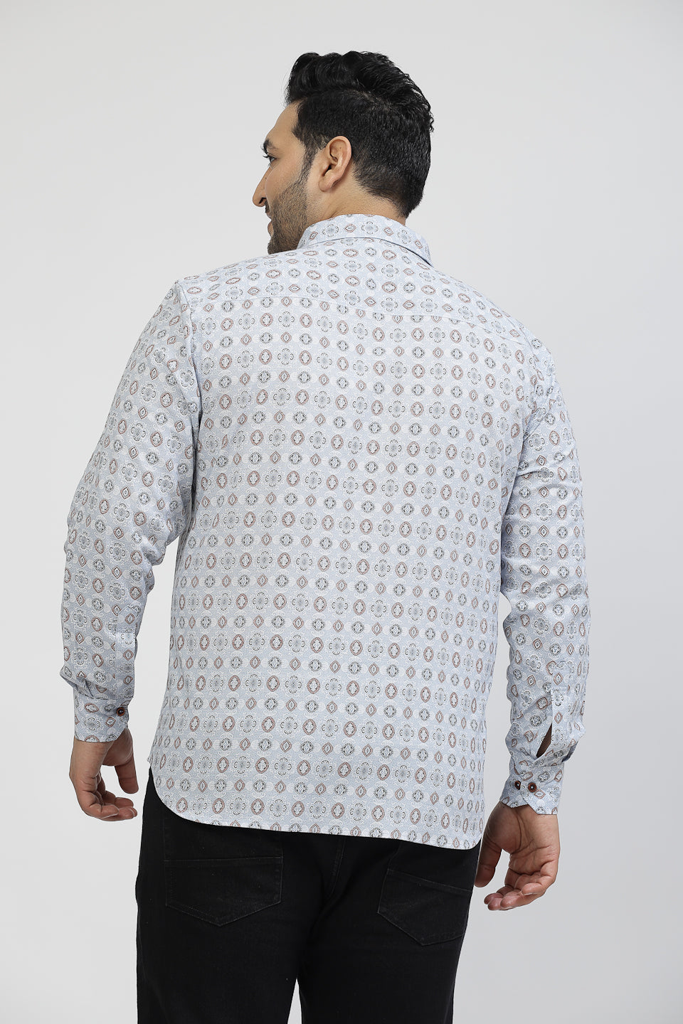 Plus Size Floral Printed Spread Collar Cotton Opaque Casual  Shirt
