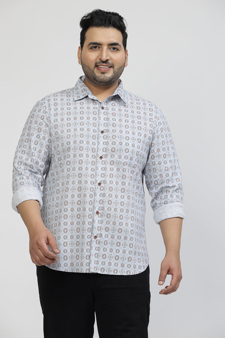 Plus Size Floral Printed Spread Collar Cotton Opaque Casual  Shirt